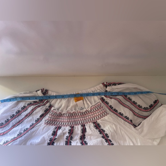 RUBY Rd Woman Smocked Flowy Top Size 1X Red White Blue 3/4 Sleeves-embroidered! - Picture 13 of 14